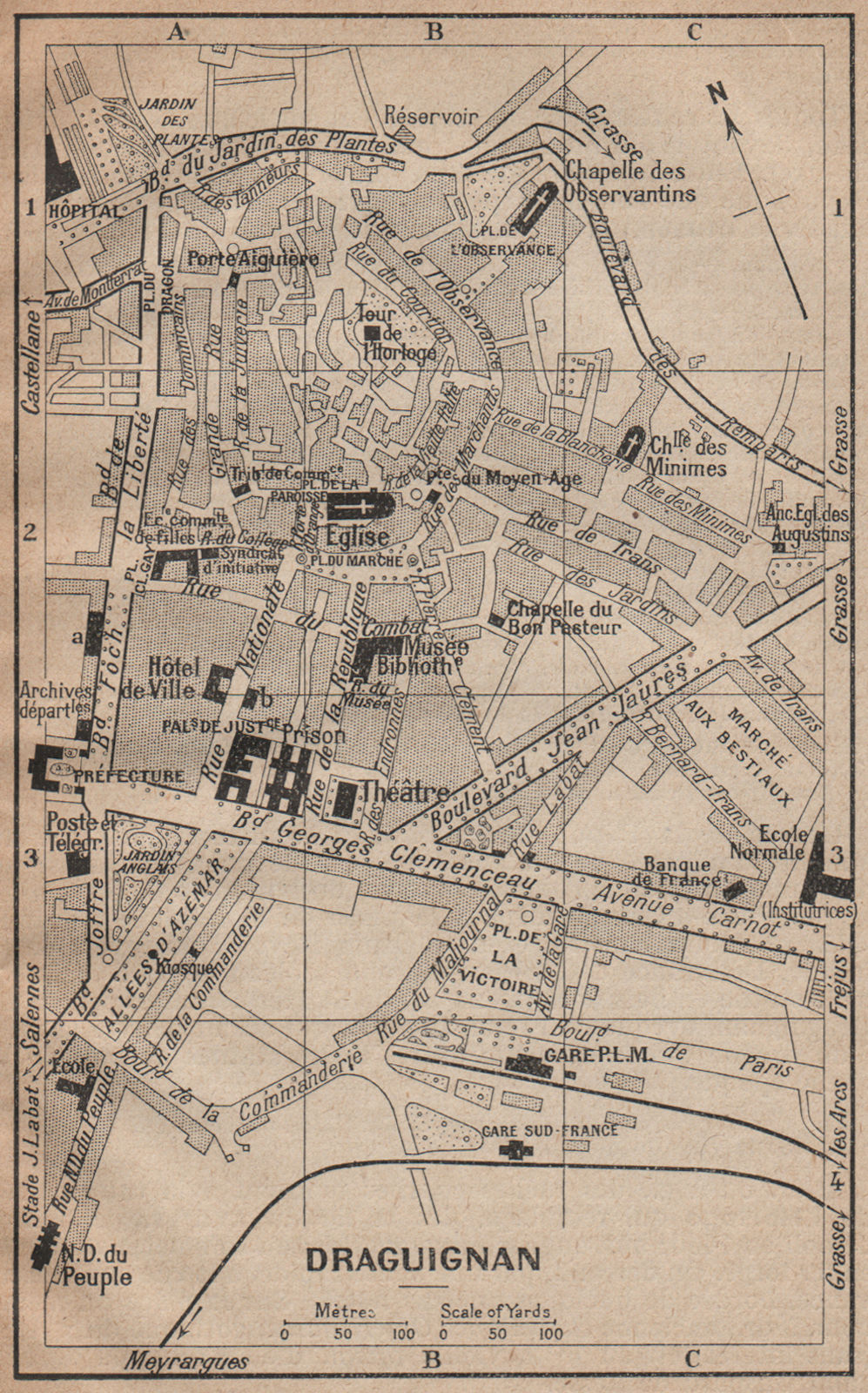 DRAGUIGNAN vintage town city plan de la ville. Var 1925 old vintage map chart